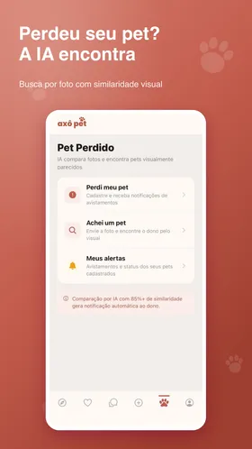 Tela da funcionalidade Pet Perdido com busca por IA