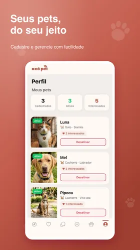 Tela de perfil de um pet cadastrado no app